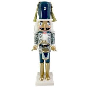 Wooden Christmas Nutcracker,15", SOLDIER IN TRACY BOYD TEAL UNIFORM W/DRUMS, ATH